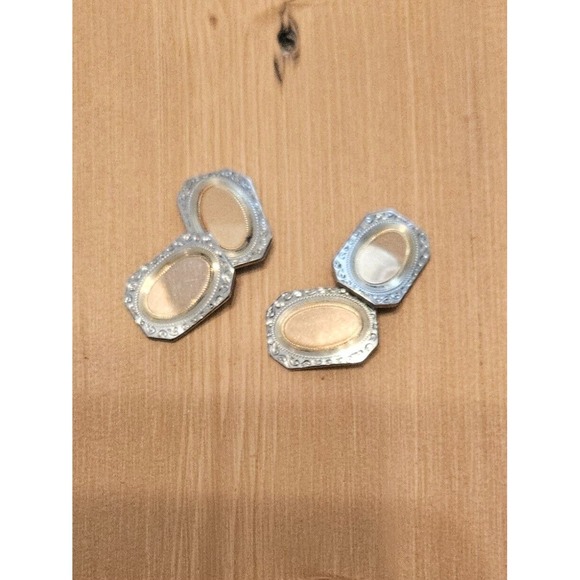 Vintage Cufflinks Gold Tone Oval Ornate Edge Wedding Formal Occasion - Picture 2 of 9